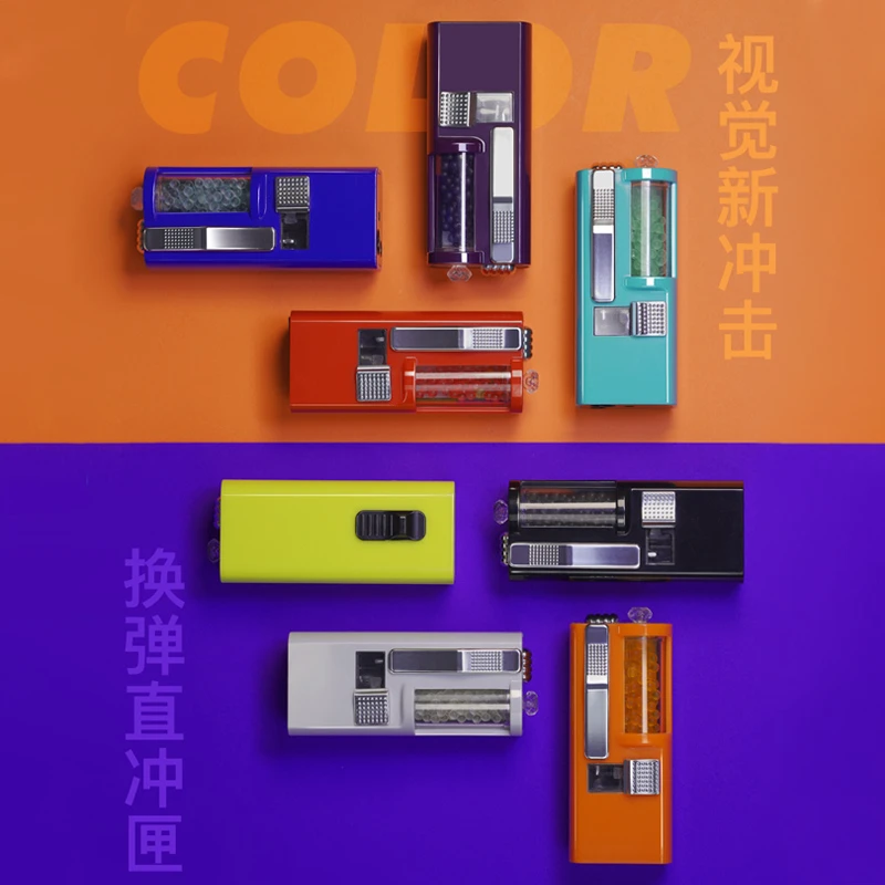 振中爆珠直冲一体匣防风点火便捷充气打火机粗中细烟通用推珠器