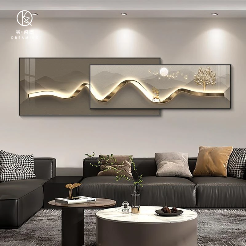 梦染墨客厅装饰画现代轻奢沙发背景墙挂画大气抽象叠加壁画高挂画