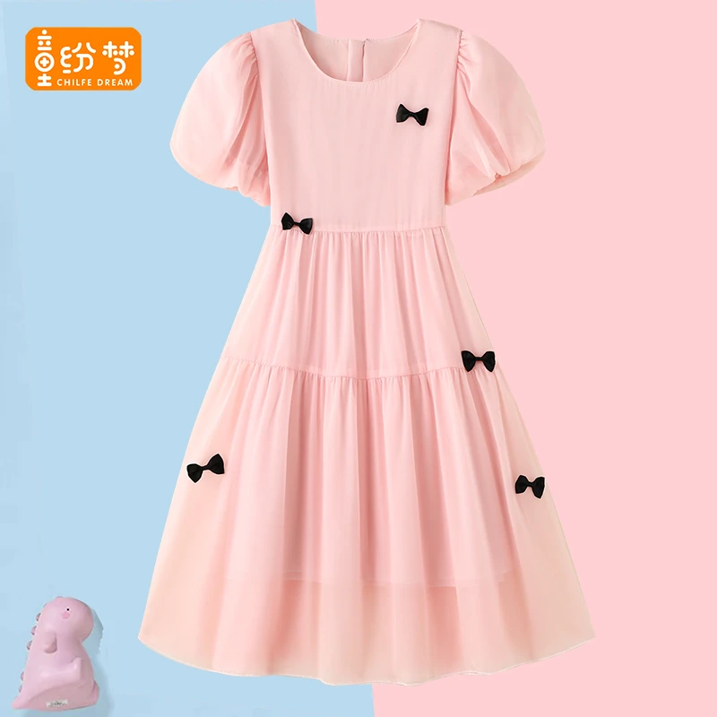 CHILFE DREAM/童纷梦女童钻石雪纺连衣裙裙儿童纯色公主裙夏季款