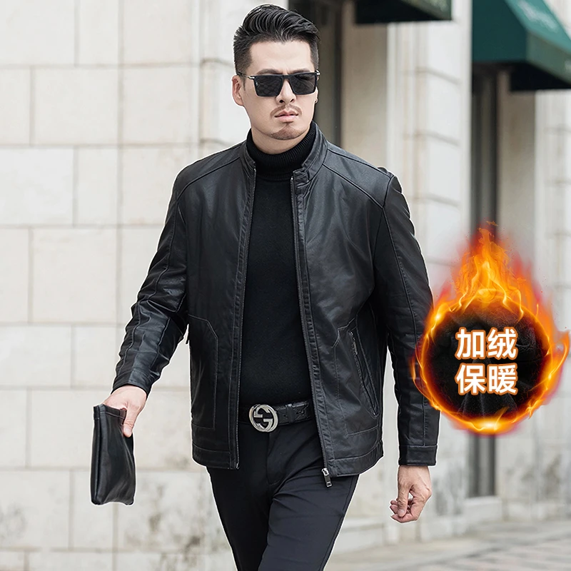 【加绒】大依优型大码皮衣加肥加大加绒外套大号胖子肥佬夹克男士