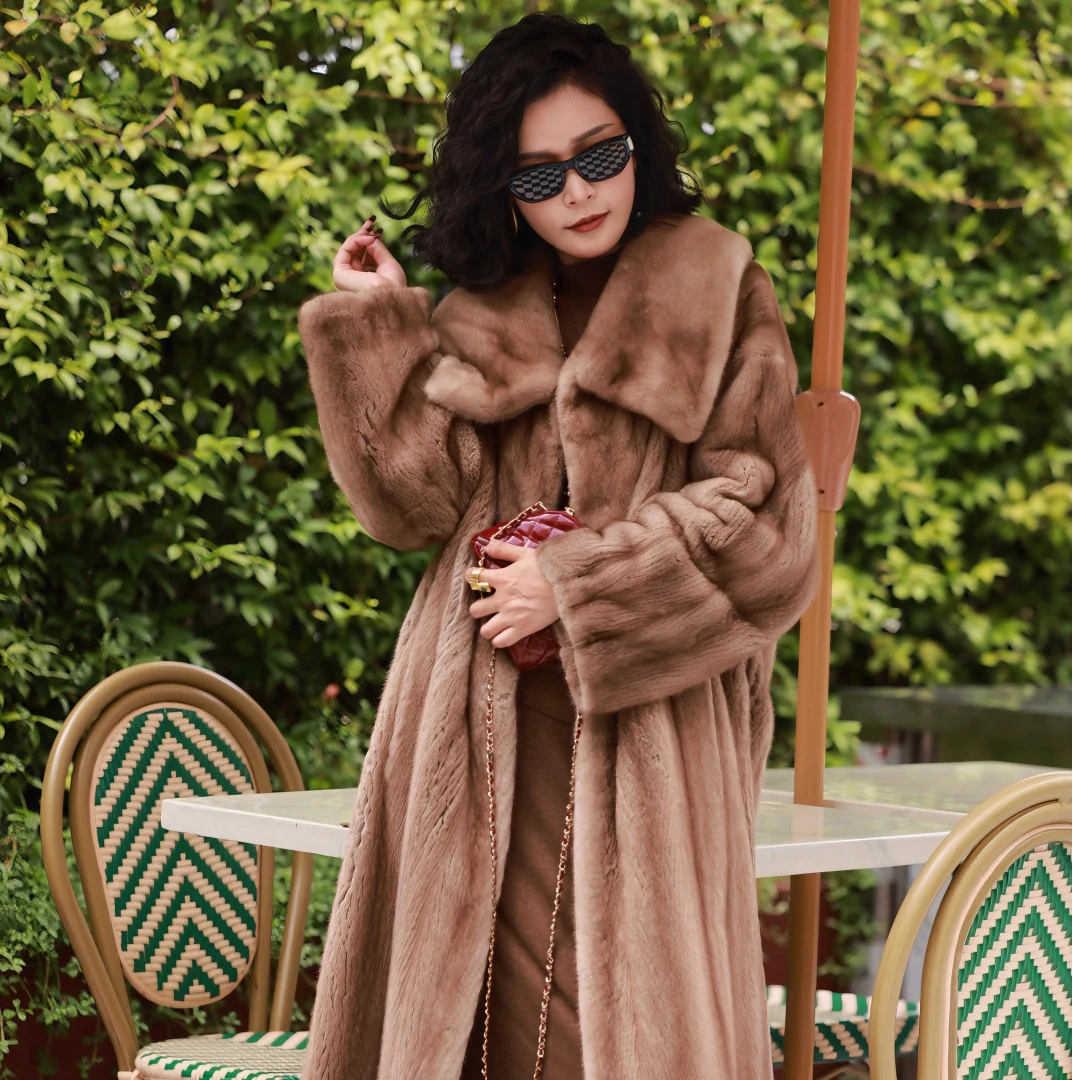 【心动符号】丹麦翻领两色长款整貂全抽气质女人｜衣长120