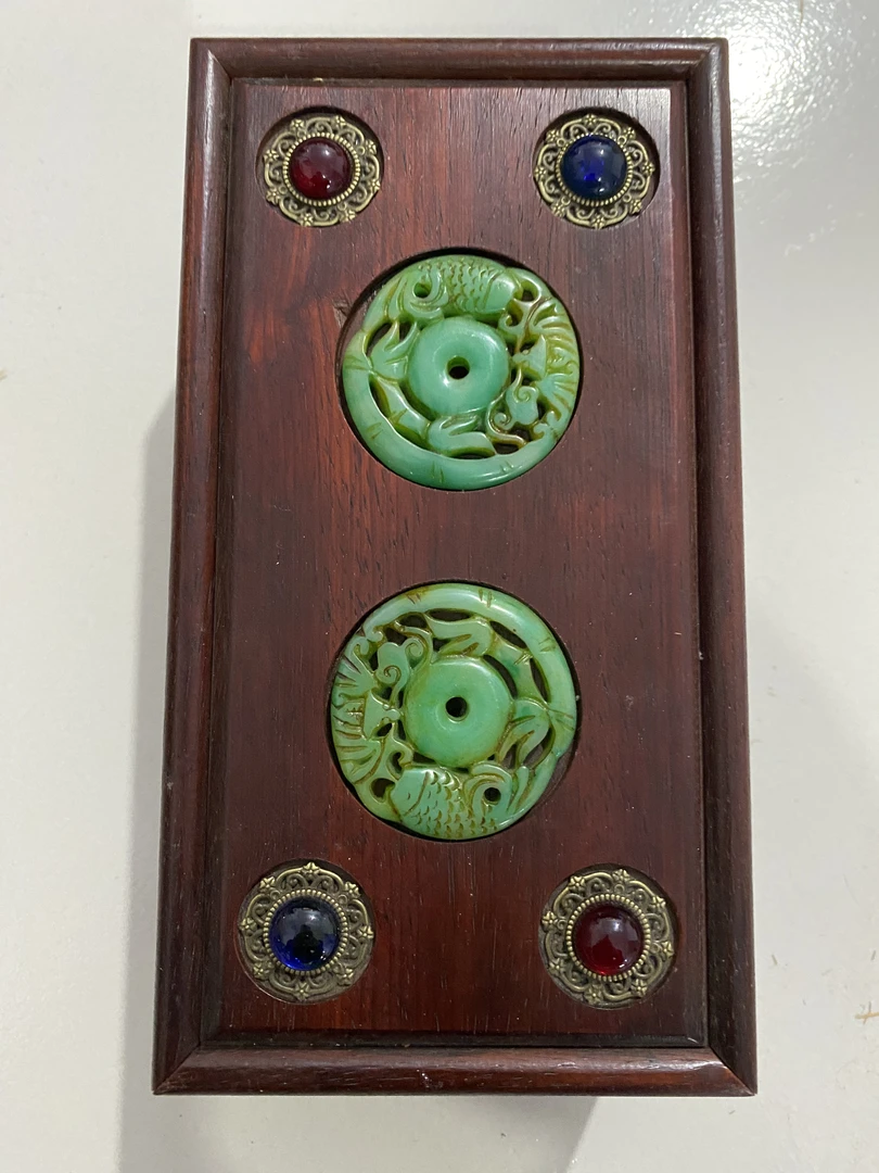 花梨双玉壁盒家居摆件