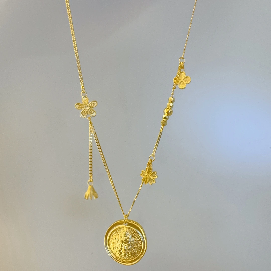 5g 足金999黄财神流苏套链