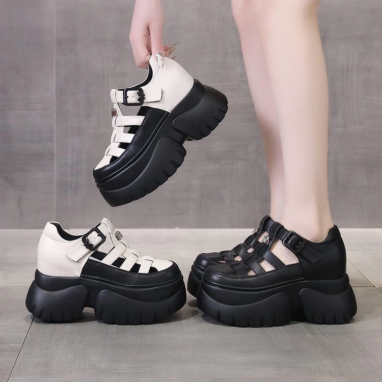 夏季新品厚底松糕底防滑镂空透气时尚网红ins超火凉鞋高跟女鞋