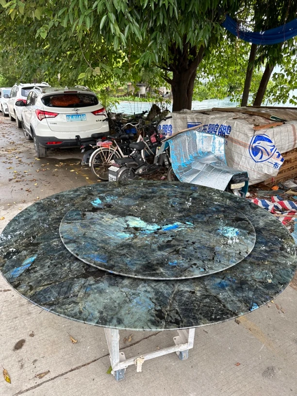 蓝翡翠圆形阳台简约1.5圆桌现货意式极简高端奢石餐桌