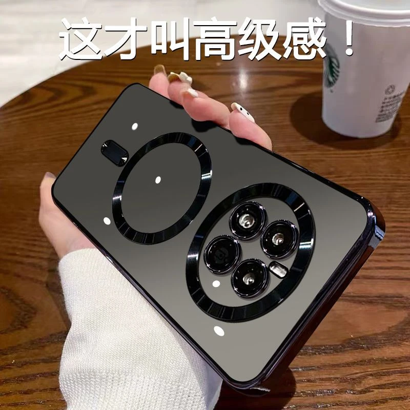 梦寒华为Mate50手机壳电镀全包Mate40E/30EPro磁吸超薄透明防摔壳