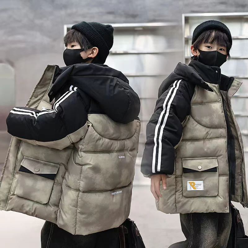 男童棉服冬季加厚2024新款外套中大童加绒冬装棉衣儿童时尚棉袄潮