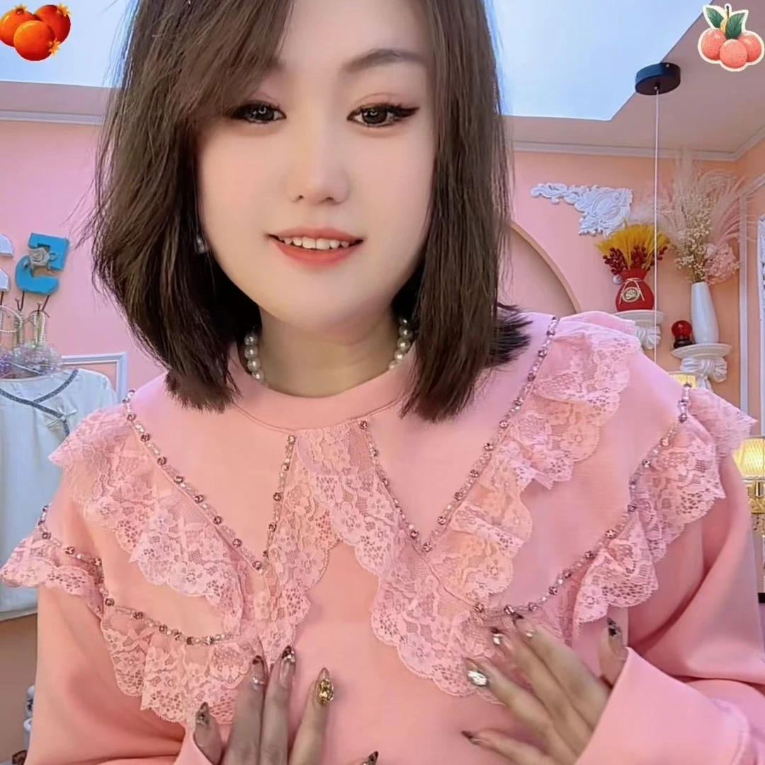 LL琳大码欧洲站韩系高级感烫钻木耳边拼接卫衣轻熟风长袖潮24170