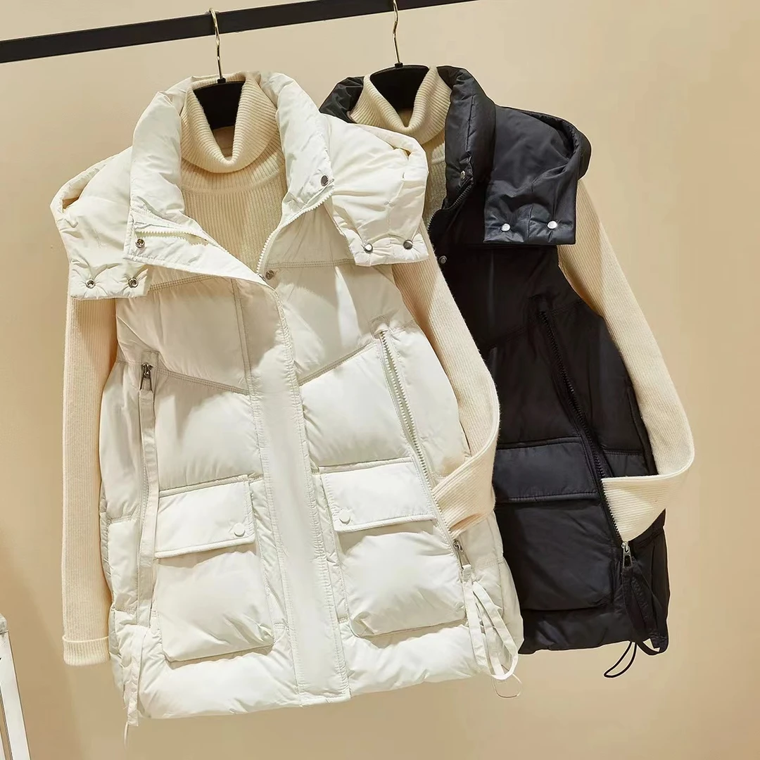 LL琳大码棉马甲背心女秋冬季2024新款大码胖mm设计感连帽马夹2402