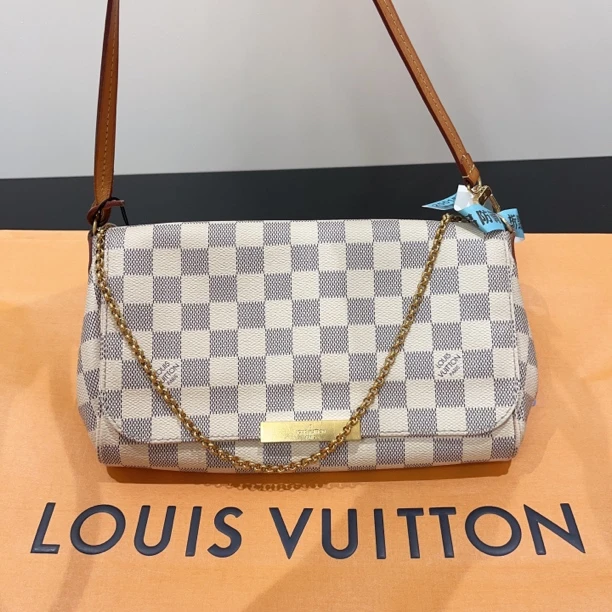95新 LouisVuitton/路易威登 经典棋盘格白色链条包挚爱腋下包