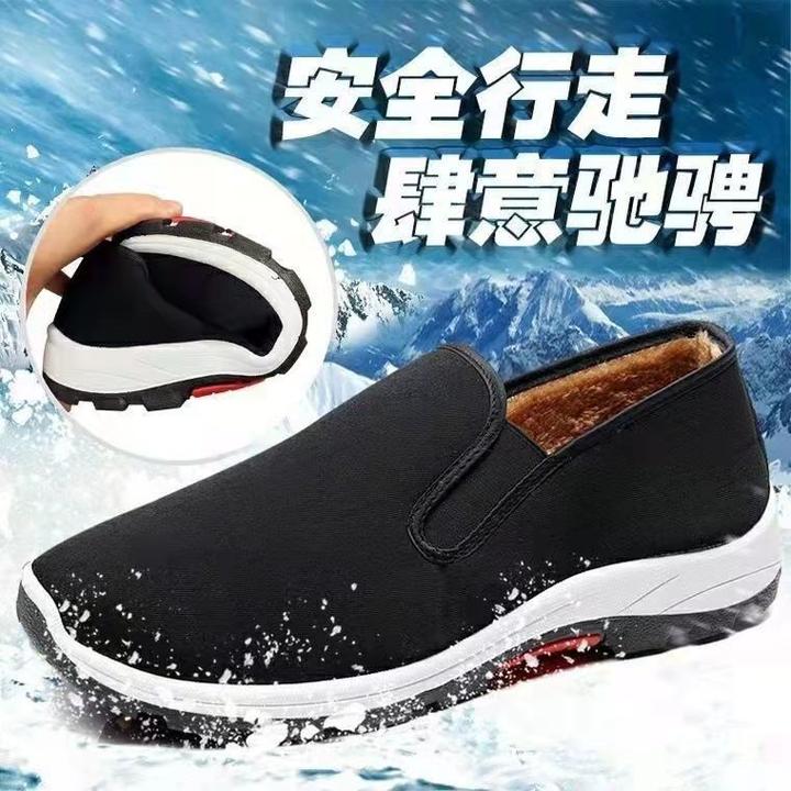 老北京加绒厚布棉鞋男款防寒保暖休闲一脚蹬登山鞋超轻软底布鞋男