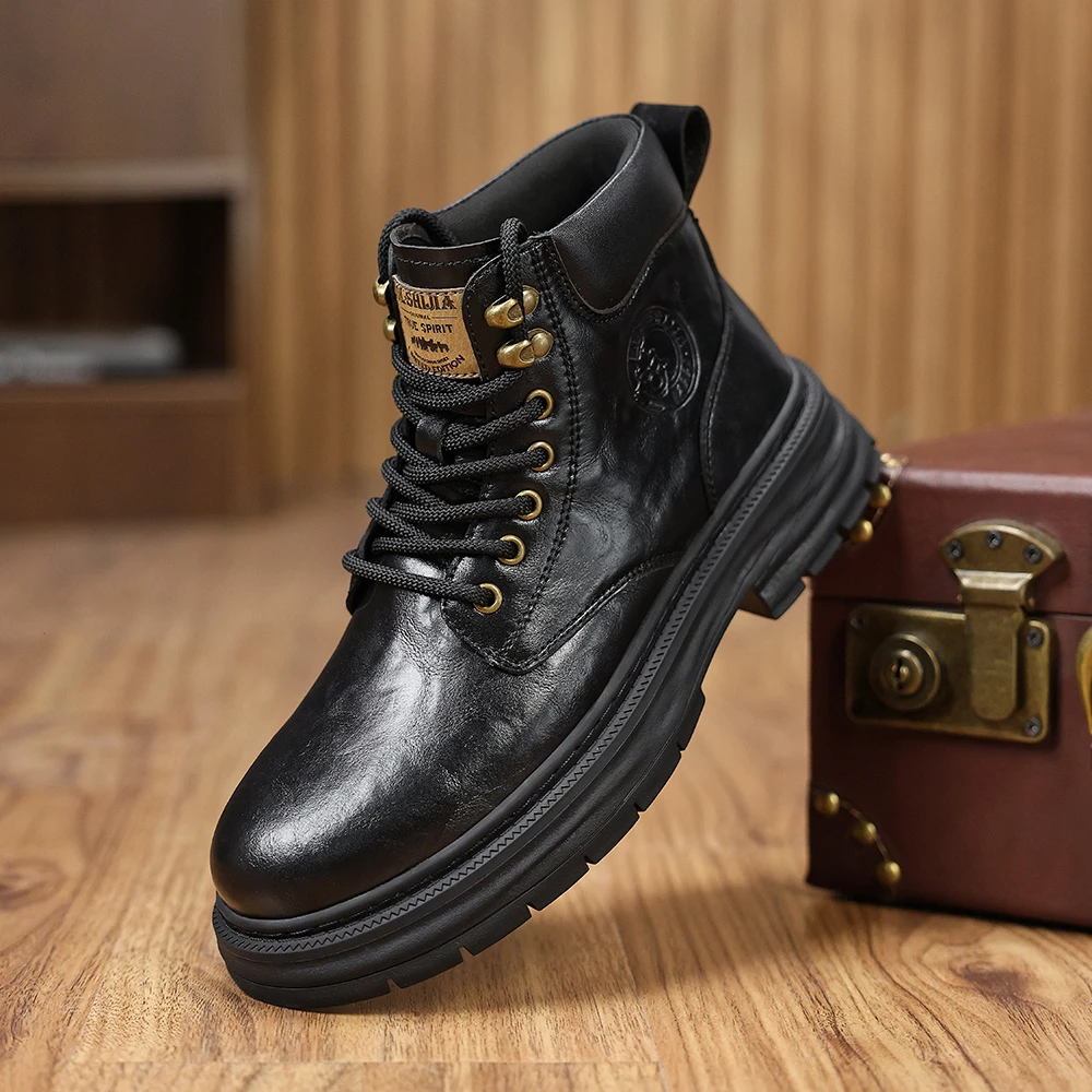 群狼·世家男士百搭马丁靴英伦风高帮秋冬加绒时尚复古厚底潮流