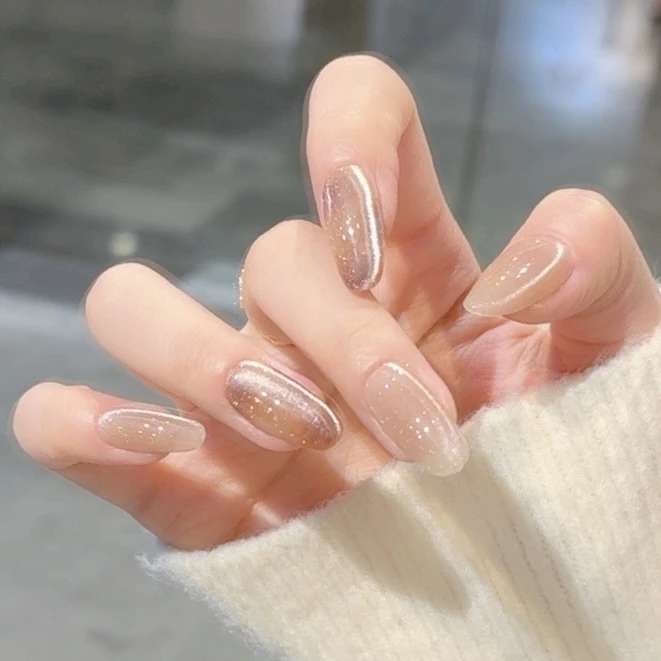 【秋意浓】三仟手工穿戴甲 秋日氛围晕染气质美甲 精致猫眼美甲