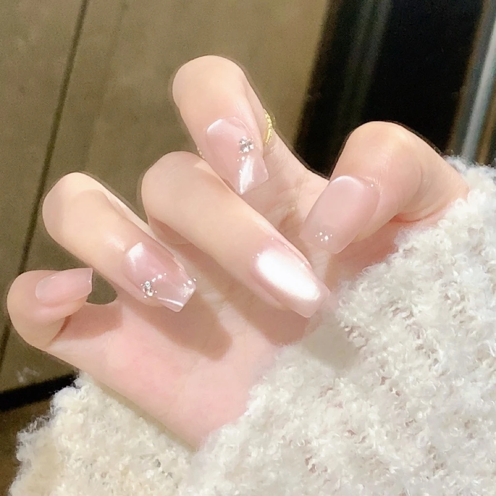 【月光飘带】三仟手工穿戴甲  纯色少女款美甲 法式飘带猫眼美甲