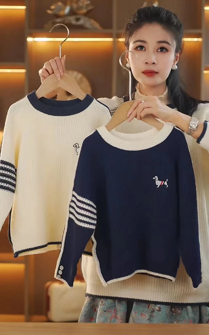 【ZY】2024秋款上新时尚韩版小狗刺绣男童女童亲子潮流针织衫毛衣