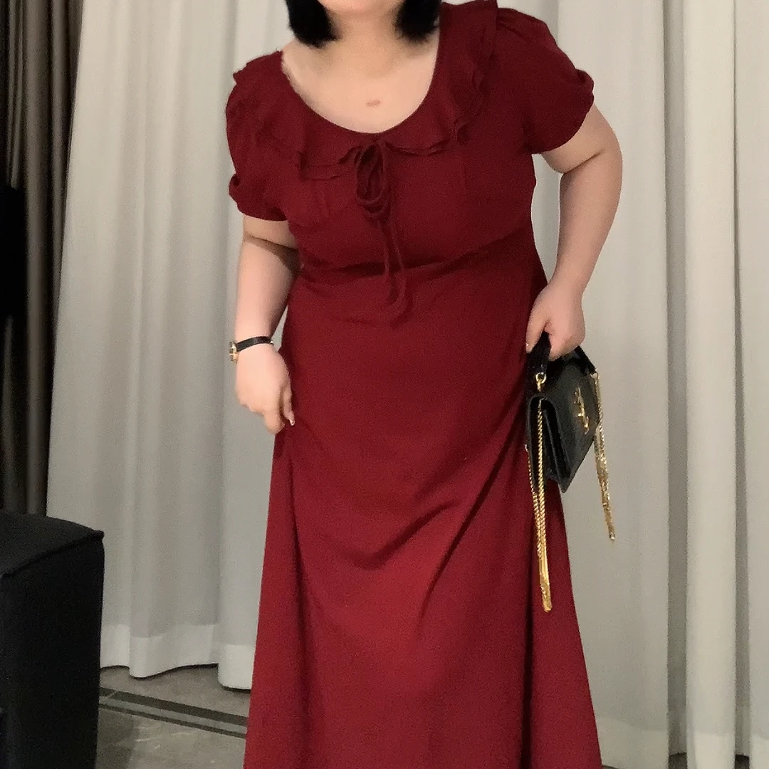 大阿娇 纯欲风长裙2024夏季新款大码胖mm气质连衣裙显瘦绝美裙子