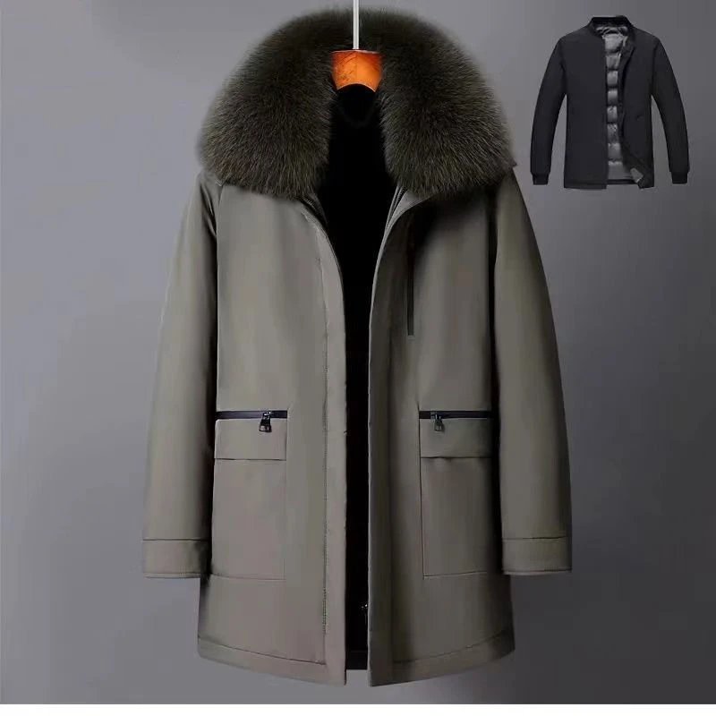 派克服爸爸冬装外套加厚款大码中老年人羽绒服男中长款