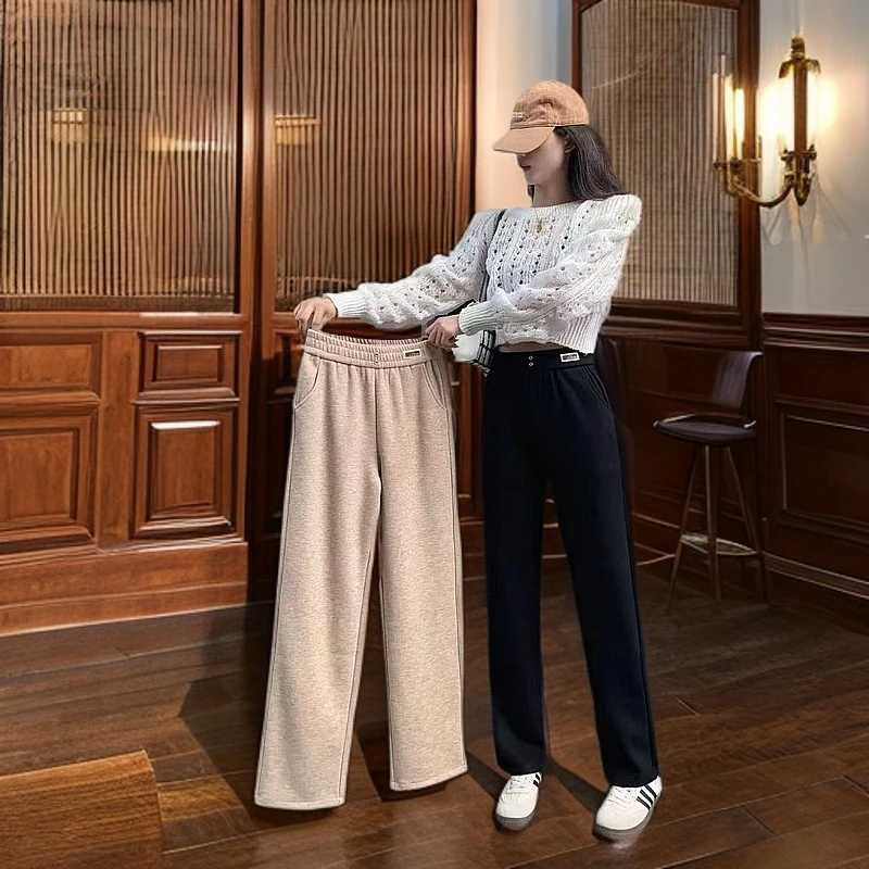 882雪尼尔加厚阔腿裤女秋冬季2024新款保暖灯芯绒直筒棉裤子冬款