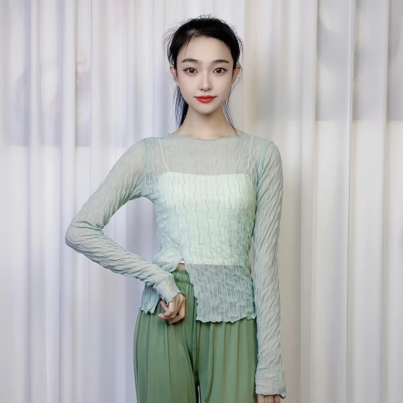 古典舞服装女法式性感蕾丝修身练功服中国形体民族舞基训服装上衣