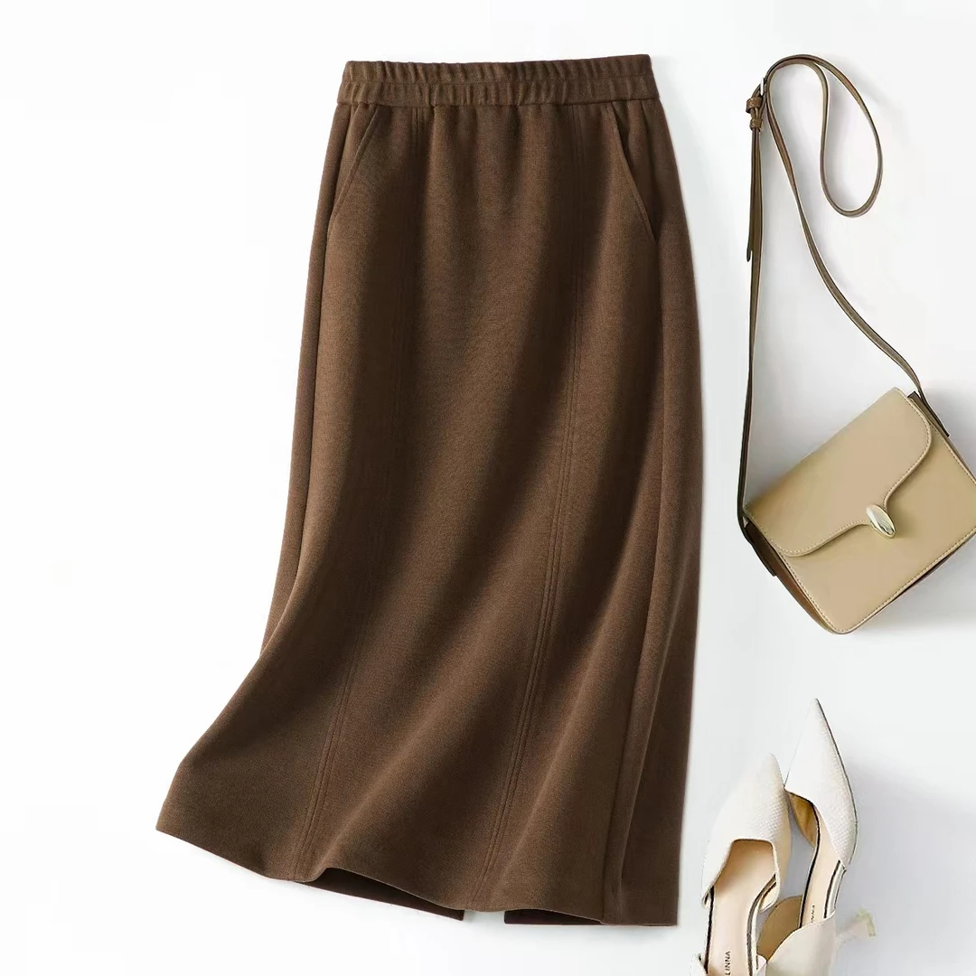 shulanduo/数兰朵“天丝羊毛”秋冬毛呢半身裙复古A字纯色高腰半裙