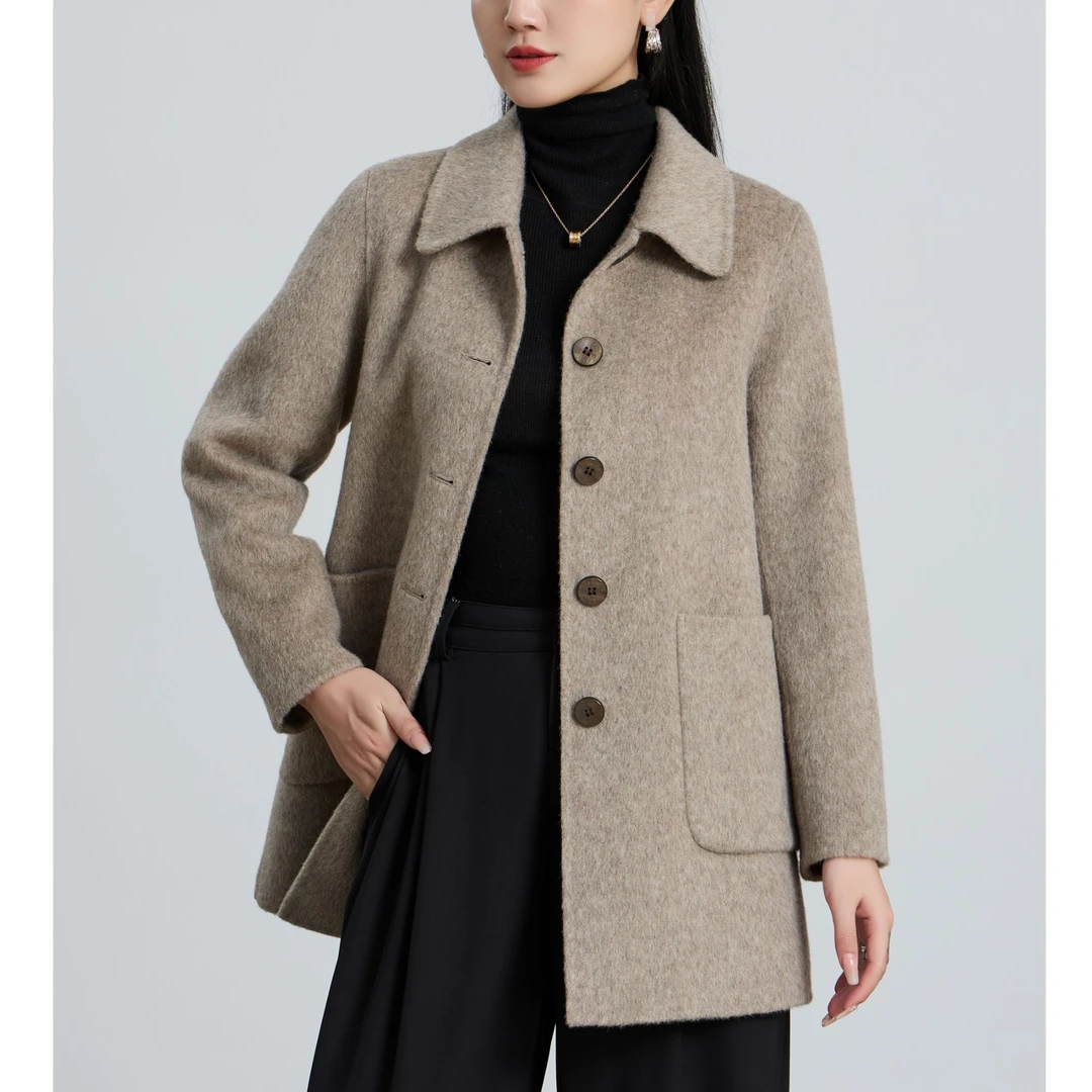 【100%绵羊毛】数兰朵色织柔软保暖外套 纯羊毛关门领单排扣呢大衣