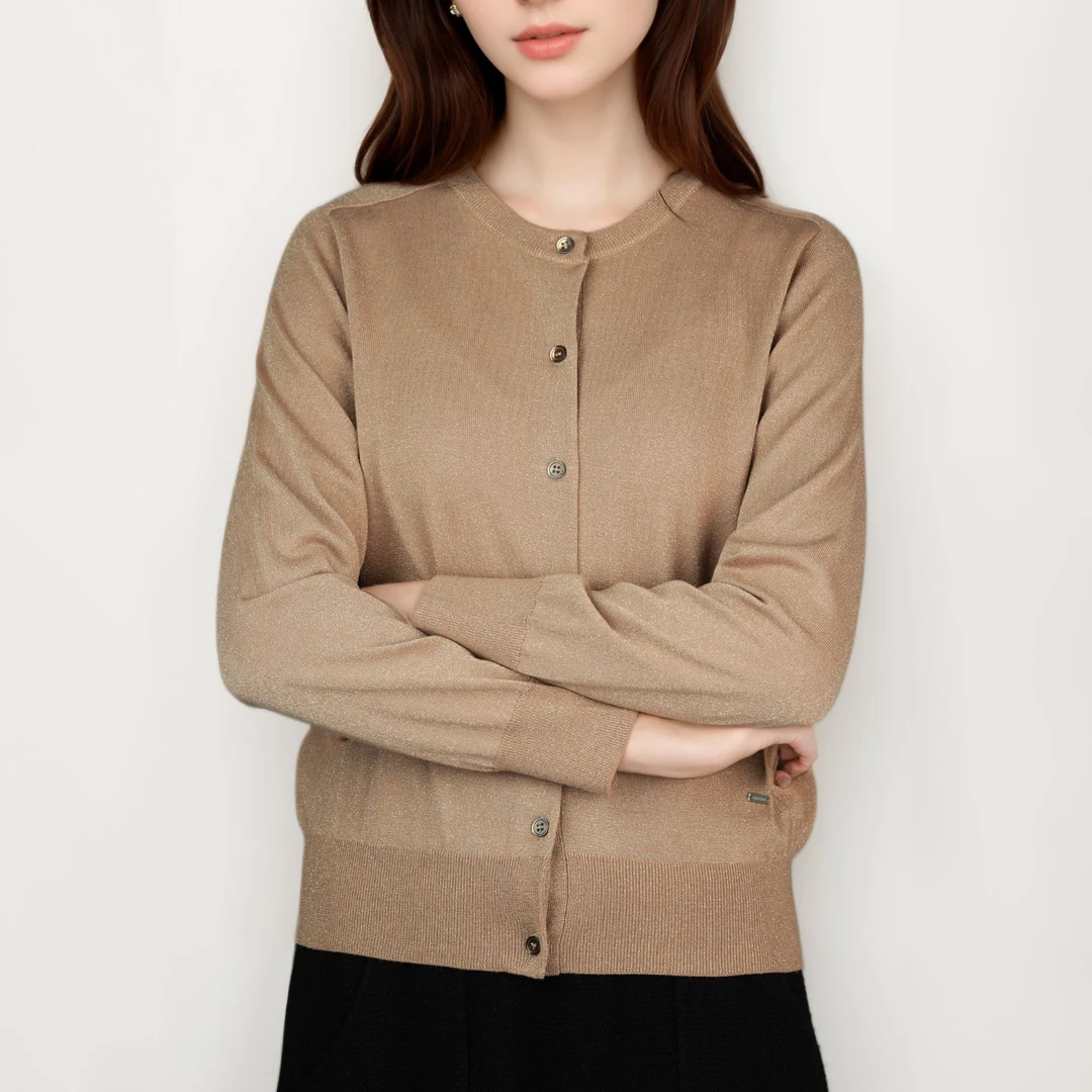 数兰朵100%精纺扬子纱女士开衫 秋冬金丝宽松长袖羊毛外套