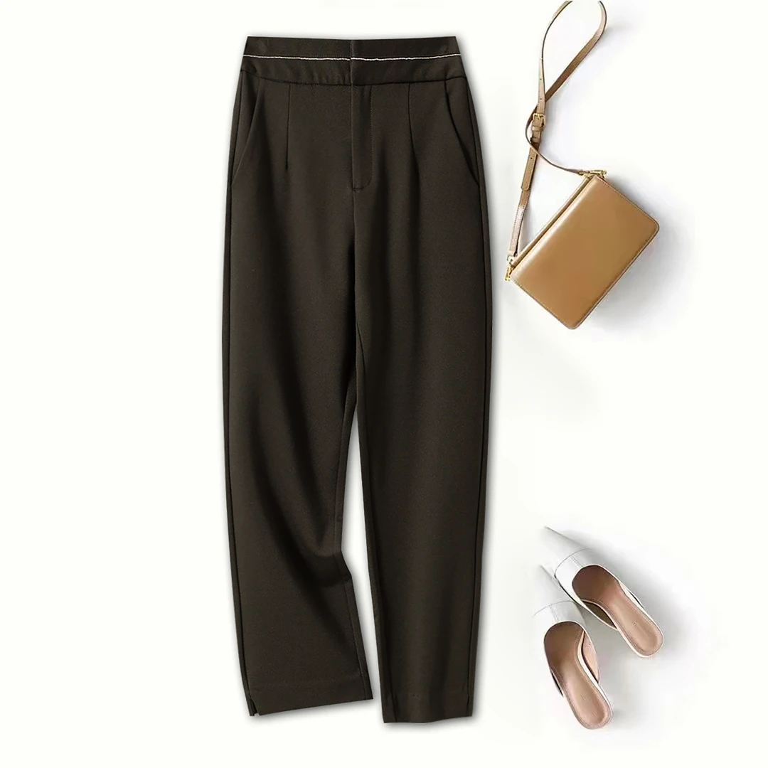 【加绒小脚西裤】数兰朵女士简约高级黑色小西裤保暖加绒时尚休闲裤