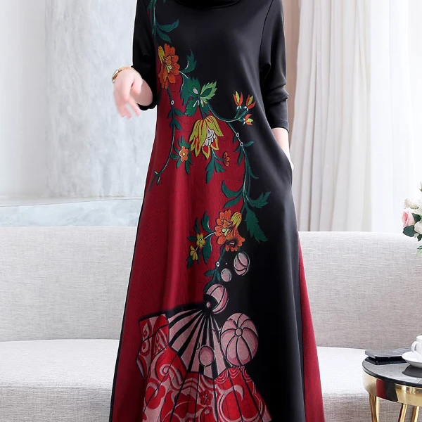 【1201-1300编码点击这】中年妈妈装秋冬中长款高端时尚气质连衣裙