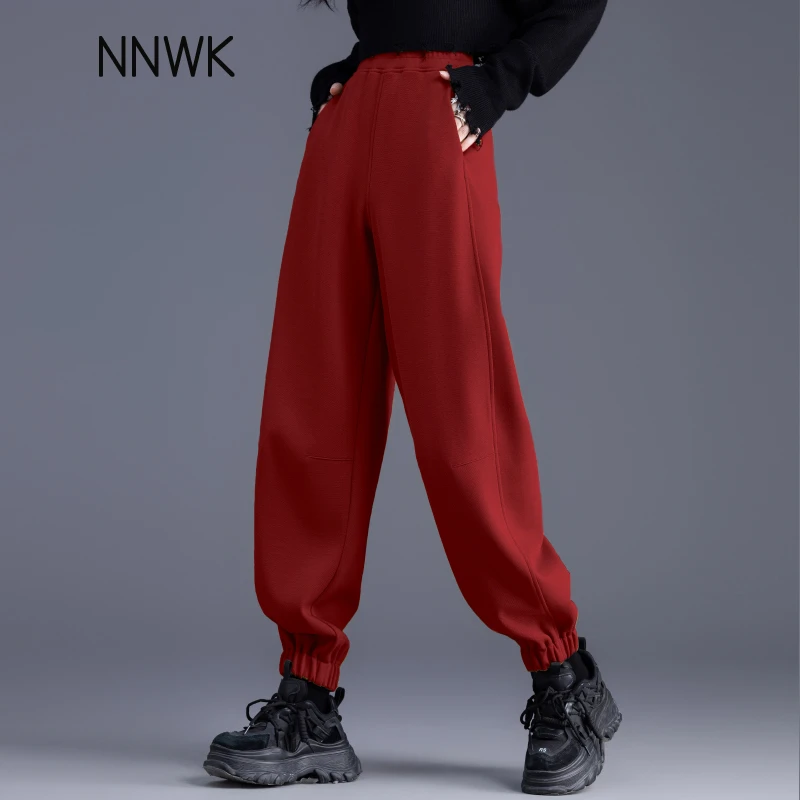 宽松显瘦休闲裤运动裤女宽松束脚卫裤哈伦裤2025春秋新款红色裤子