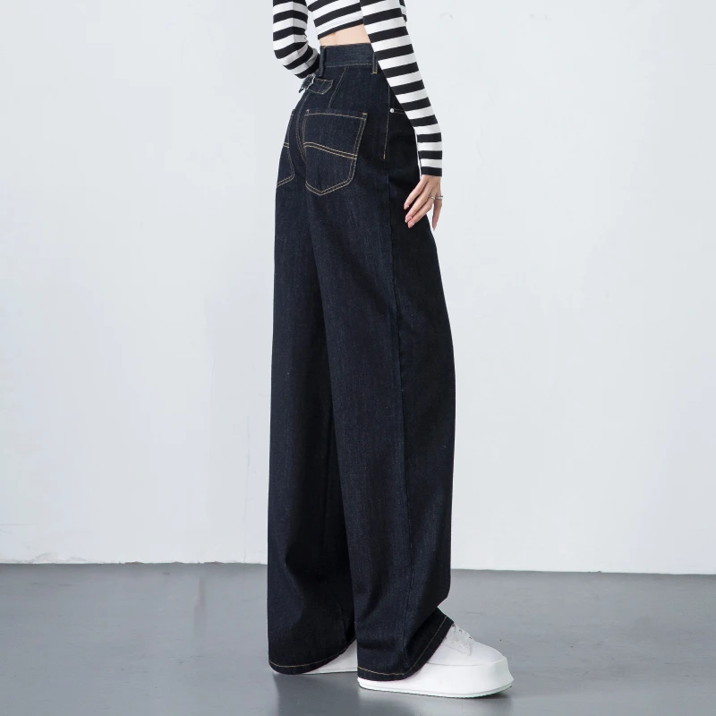 高级感阔腿牛仔裤女2025年春秋季新款女士长裤宽松显瘦窄版直筒裤