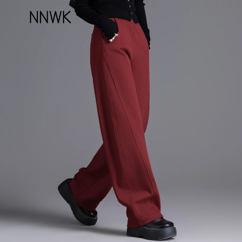红色加厚休闲裤女2025秋冬新款加绒裤子阔腿弯刀裤香蕉卫裤运动裤