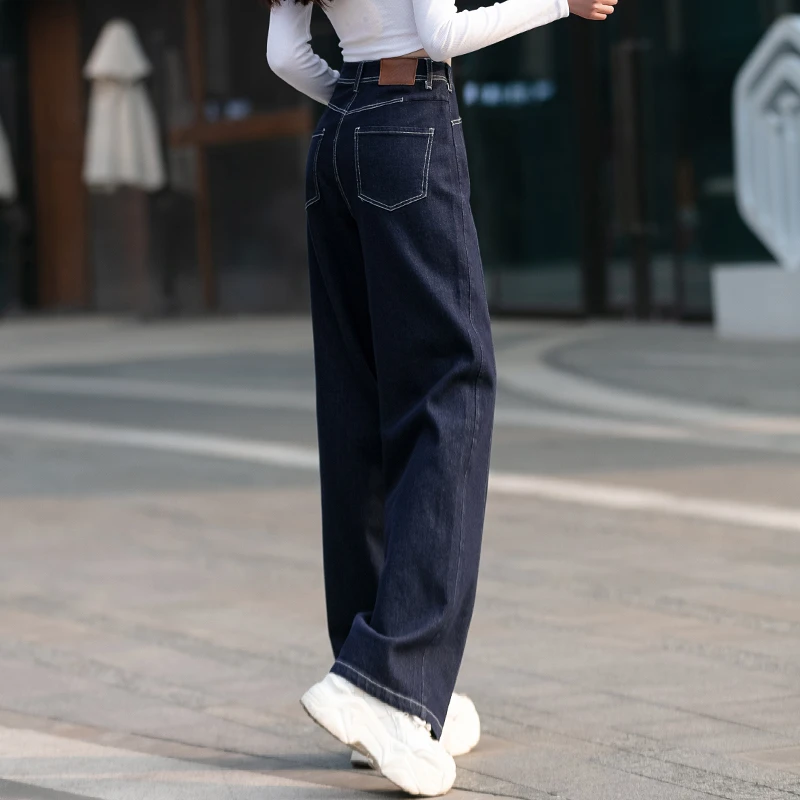 深蓝原色牛仔裤女2025新款春秋季显瘦高腰裤子女阔腿裤显瘦直筒裤