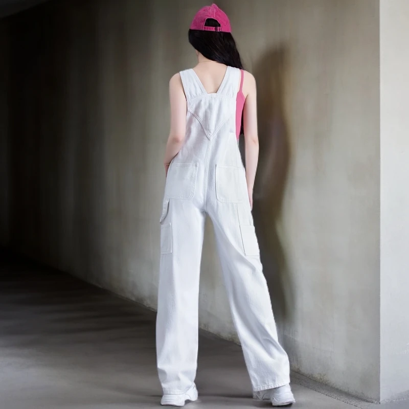 白色裤子背带裤牛仔裤女春夏季2025年新款宽松阔腿裤工装裤小个子
