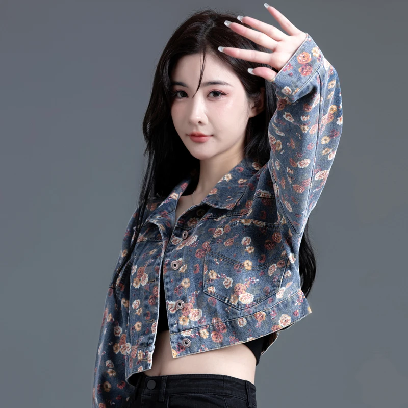 小碎花牛仔外套女春秋2025新款时尚牛仔衣短款上衣夹克开衫超短款