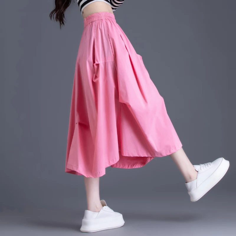 桃粉色休闲半身裙中长款裙子女夏小个子设计感百褶裙少女感Aa字裙
