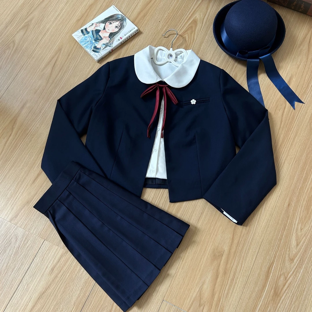 张不烦原创【昭和学园】无领西服日系英伦风长袖藏青色jk制服套装