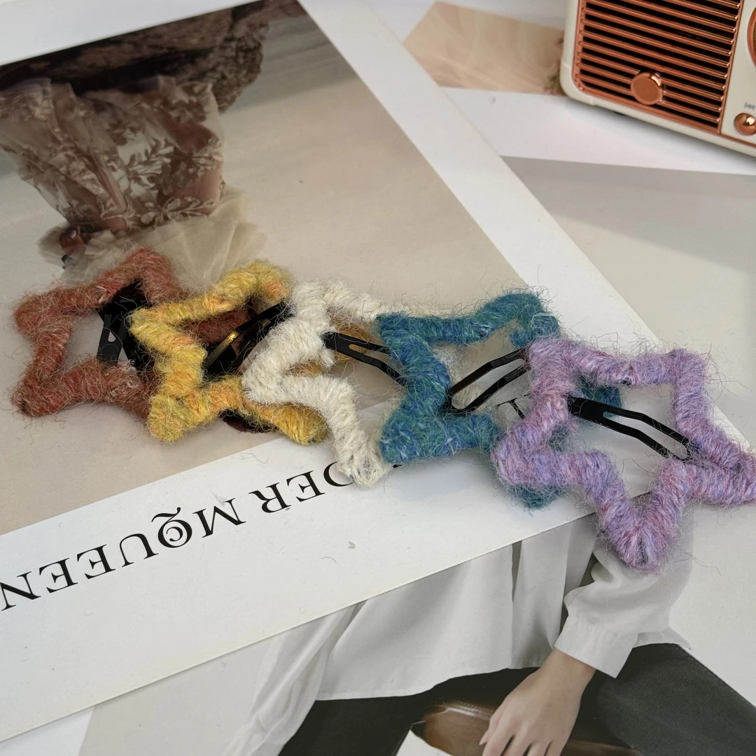 【阿敲】A680~(5个装)  秋冬彩色毛线星星发夹做五角星刘海碎发夹