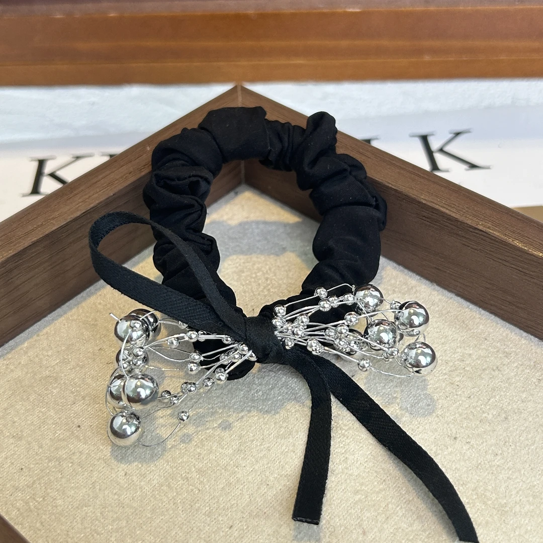 【阿敲】A395~秋冬米珠蝴蝶结发圈高级简约时尚头绳扎马尾丸子头