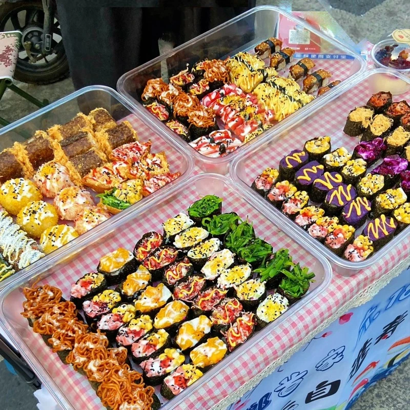 寿司摆摊托盘带盖一元自选寿司盘长方形商用专用展示盘子展示盒子