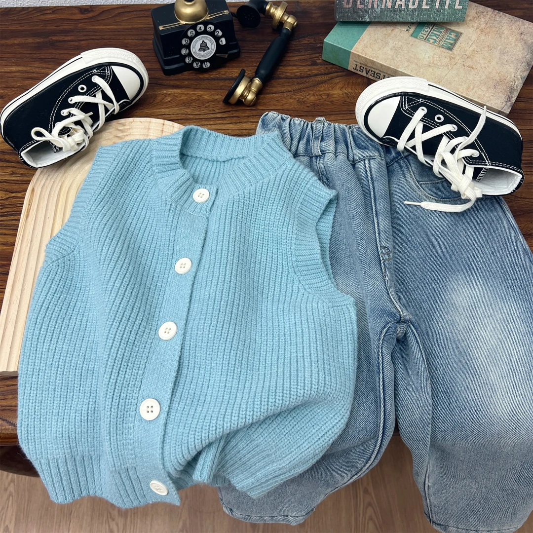 2024春季新品儿童坎肩洋气时尚休闲套头韩版背心马甲百搭薄荷曼波