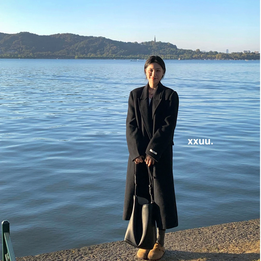 【DX】经典款黑色双面羊毛大衣