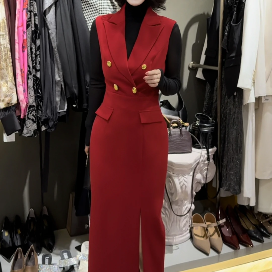 乐乐【纯欲腰精】芭乐珂秋季新品韩版修身无袖四扣连衣裙2323