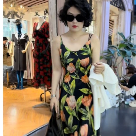 芭乐珂设计师款醋酸吊带裙连衣裙