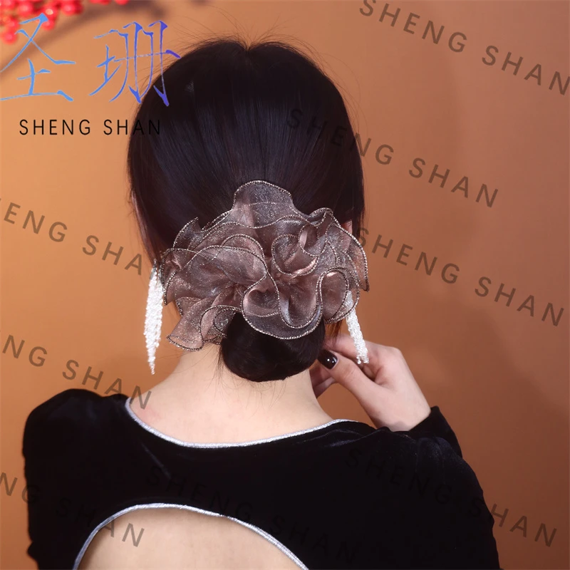 圣珊新款头花蓬松花苞橡皮筋高档气质皮筋发圈布艺扎头发耐用皮筋