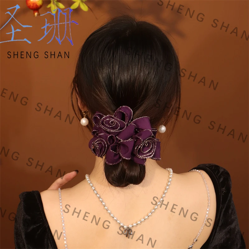 圣珊高弹力金边头花花朵头绳耐用发圈扎头发高级橡皮筋爆款2025款