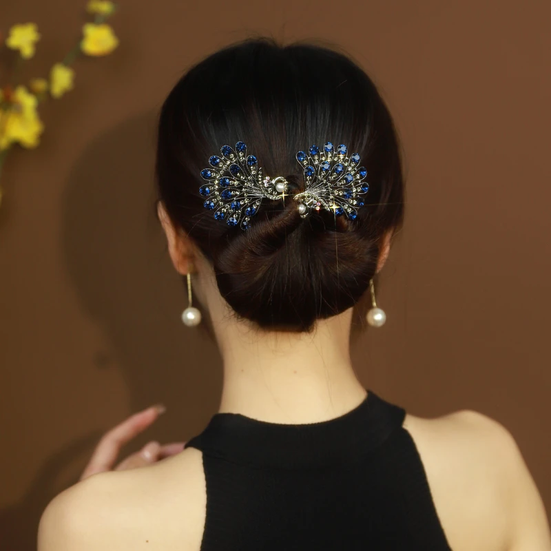 复古优雅气质孔雀盘发器女后脑勺女士新款发夹古风