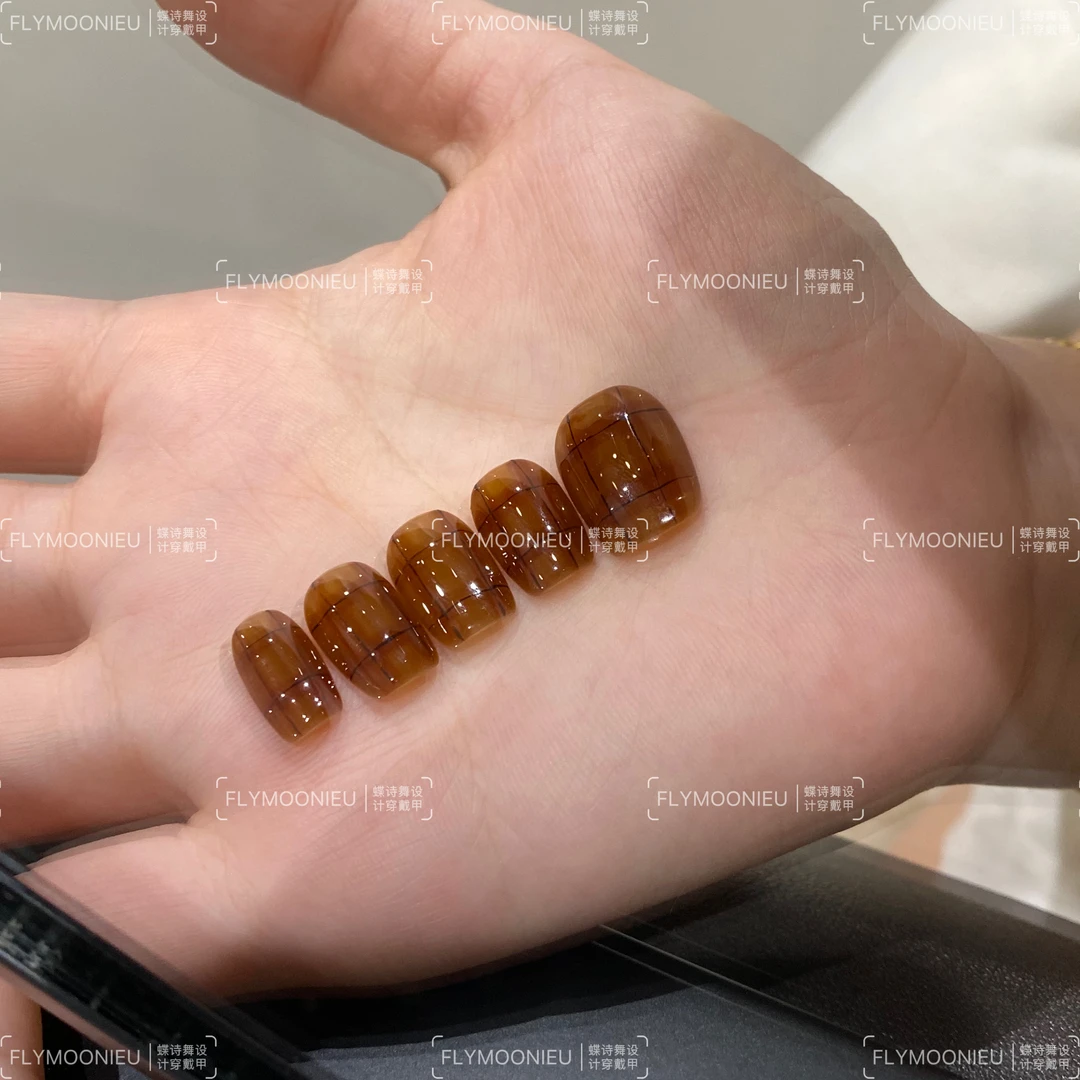 琥珀灯带 蝶诗舞 纯手工定制美甲贴片 早秋高级定制穿戴甲10片