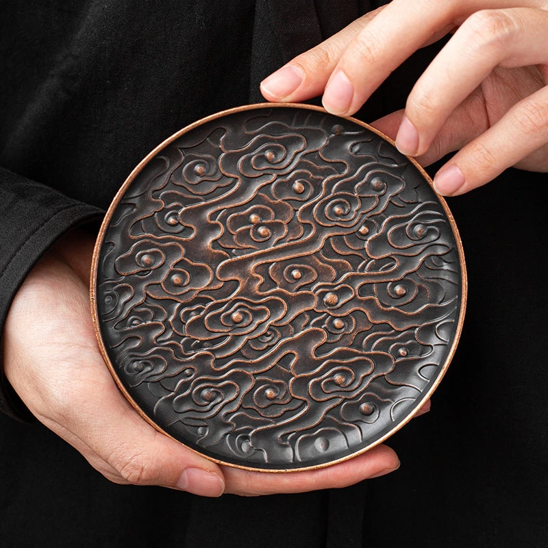 合金祥云杯垫日式壶承点心盘杯托复古隔热垫功夫茶具茶道零配