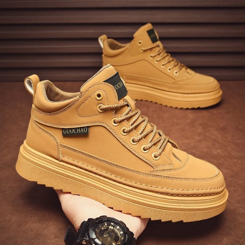 马丁靴男秋季男鞋新款高帮男潮流厚底休闲皮鞋短靴子潮流厚底鞋