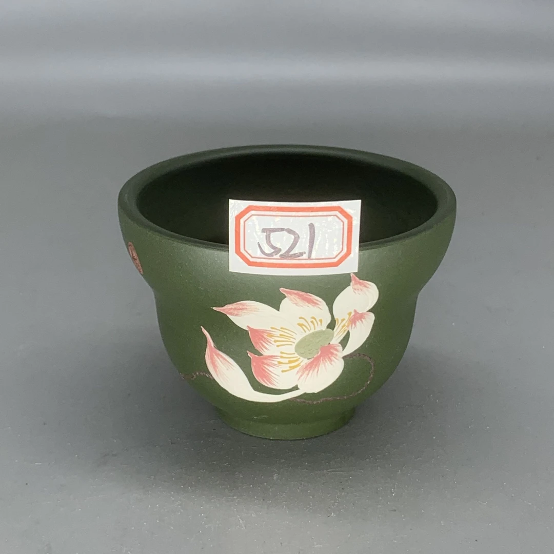 521原矿紫砂茶具绿泥堆绘白荷花主人杯NX60CC左右